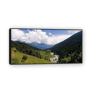 Imagem de NHLDZYH Moldura preta. Arte de parede de montanha, arte em tela de floresta, pintura de parede decorativa da natureza para sala de estar, quarto, escritório em casa. (nuvem branca floresta 15). 60 x