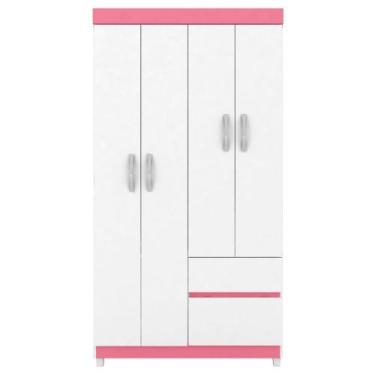 Imagem de Roupeiro Solteiro Lotus 4 Portas 2 Gavetas Demobile, Branco e Rosa