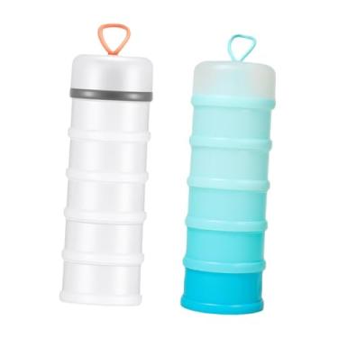 Imagem de IEUDNS 2 recipientes de proteína em pó empilháveis, dispensadores de pó convenientes, dispensadores de fórmula para academia, treino, escritório e casa, Branco E Azul