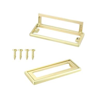 Imagem de YLXSS Puxador de liga de zinco de 4 cores, puxadores retangulares em concha, puxador quadrado para porta de armário com parafusos (ouro, grande, distância do furo: 96 mm)