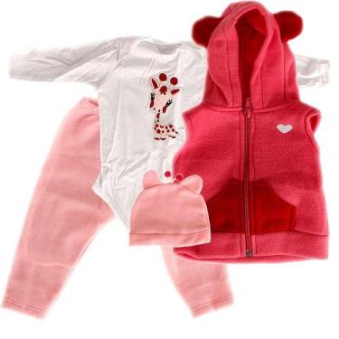 Imagem de Saída De Maternidade Feminina 5 Peças Branco e Rosa e Colete - Cegonha