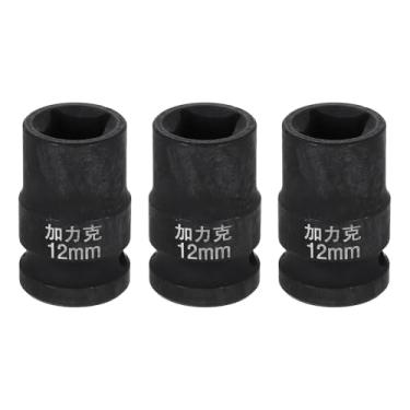 Imagem de HARFINGTON 3 peças soquete quadrado de 4 pontos 1/5.1 cm Drive 12 mm soquete de impacto quadrado métrico CR-V Blackening luva de roda padrão ferramenta de manga pneumática para reparo de automóveis