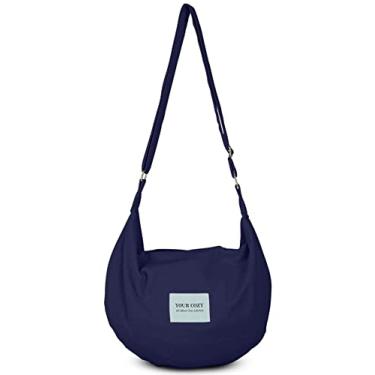 Imagem de Your Cozy Bolsa tiracolo feminina grande de ombro para compras Hobo Bolsa de mão com zíper Bolsa carteiro feita à mão, Azul marino, One Size