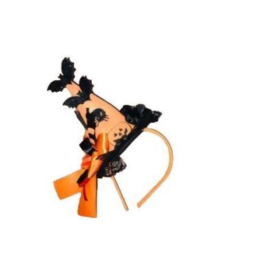 Imagem de Tiara Halloween Chapéu de Bruxa Laranja com Flores Laranja - Festas e 