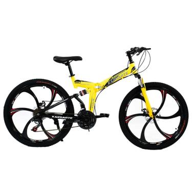 Imagem de Bicicleta Aro 26 Freio Disco Bike Dobrável Amarela EasyFold 21 Marchas Roda Magnésio WCT Fitness
