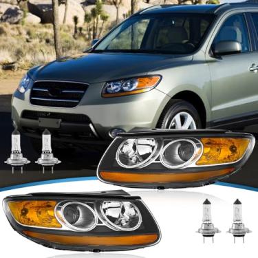 Imagem de Atualização compatível com farol Hyundai Santa Fe SE/Limited/GLS 2007-2012 com lâmpadas de halogênio 92101-0W050 92102-0W050 (lado do motorista e passageiro)