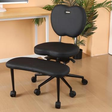Imagem de Cadeira de escritório com pernas cruzadas com rodas – Cadeira de escritório de meditação para adultos com suporte lombar – Cadeira de mesa com altura ajustável para TDAH – Cadeira ergonômica de ioga