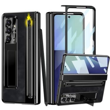Imagem de YQODSZ Capa para Samsung Galaxy Z Fold 7 com suporte para caneta S e caneta Stylus, capa de telefone de couro retrô de cobertura total com suporte protetor de tela HD antiarranhões para Z Fold 7 preta