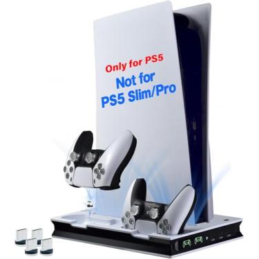 Imagem de Suporte de refrigeração vertical para PS5 Cooling Fan estação de refrigeração LED multifuncional com carregamento de controlo duplo para PS5, não é para PS5 Pro nem PS5 Slim