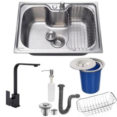 Imagem de Cuba 50x40 inox304 +torneira slim black e lixeira de embutir - STILLUS