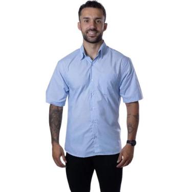 Imagem de Camisa Social Casual Cannes Manga Curta Azul Plácido - Fardas Uniforme
