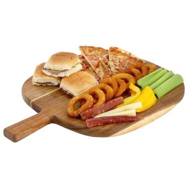 Imagem de Elama Bloco de açougueiro redondo de 33 cm com alça de madeira de acácia – Tábua de cortar e servir para serviço pesado para carne, queijo e legumes (33 cm redonda com alça)