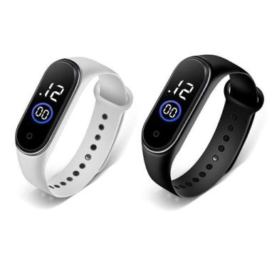Imagem de Kit 2 relógios digital led infantil adulto masculino feminino preto + 