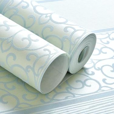 Imagem de Papel de parede autoadesivo não tecido 53 * 500 cm estilo europeu listrado sala de estar quarto papel de parede azul 53 * 500 cm