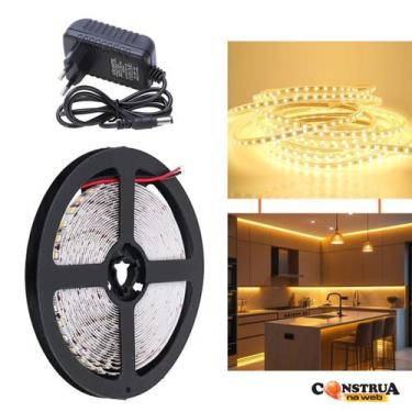 Imagem de Kit 10un Fita Led Branco Quente Rolo 5m 60 Leds + 1un Fonte 1A 12V Biv