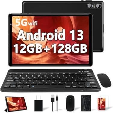 Imagem de 10,1 polegadas Tablet com Caso, Teclado e Mouse, Android 13 Tablet, 12GB +128GB, Processador 8-Core, WiFi, Bluetooth, Câmera 5MP+8MP (Preto)