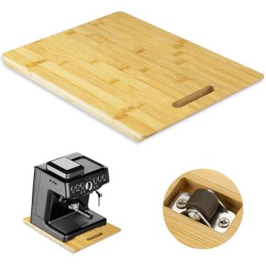 Imagem de Deslizador de eletrodomésticos de bambu, bandeja deslizante para cafeteira, bandeja de enrolar eletrodomésticos de bancada de cozinha, bandeja deslizante de panela de café com rodas de borracha