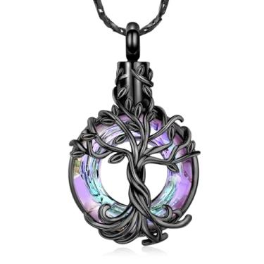 Imagem de Imrsanl Colar de urna árvore da vida para homens e mulheres, joias de cremação com círculo, cristal, lembrança, joias, presentes para cinzas humanas e adultas, Aço inoxidável, Sem Pedra Preciosa