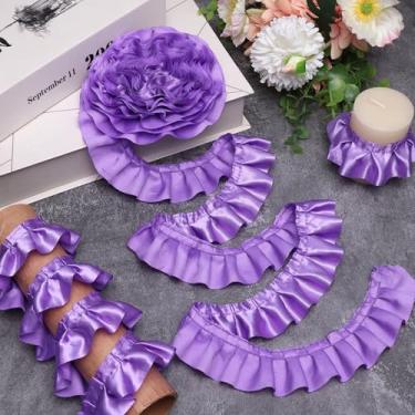 Imagem de AIETSYEI Fita de cetim com acabamento em renda plissada com babados para aplicação de artesanato, decoração de casa (roxo)
