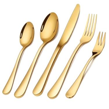 Imagem de Conjunto de Talheres 30 Peças Aço Inoxidável Premium - 6 Facas, 6 Garfos, 6 Colheres, 6 Garfos Salada, 6 Colheres Chá - Presente Elegante para Casa/Restaurante - Polido e Espelhado - Dishwasher Safe