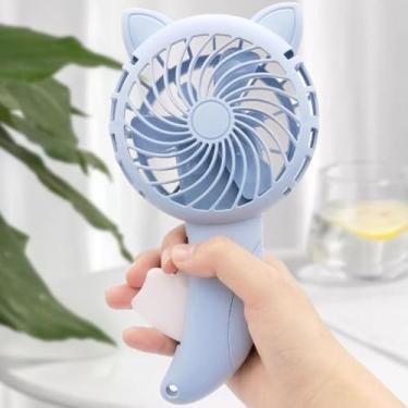 Imagem de Hilitand Ventilador de Mão Portátil Portátil de Desenho Animado de Gato Manual Manual do Ventilador Sem Bateria Sem Bateria para Viagens Atividades Ao Ar Livre (BLUE)