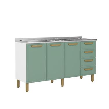 Imagem de Balcão De Aço Pia 3 Portas 4 Gavetas Verde Bella Bertolini Verde/branco