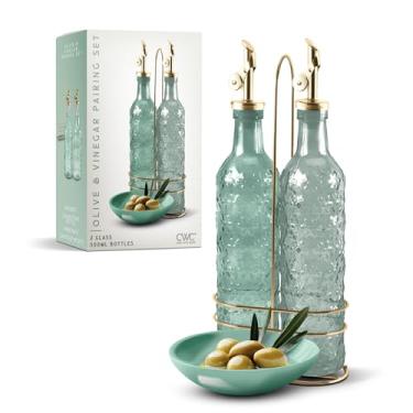 Imagem de COOK WITH COLOR Dispensador de garrafa de azeite de oliva de vidro - pacote com 2 - Galheteiro de óleo e vinagre de 500 ml - Decantador de garrafa de azeite de oliva para cozinha