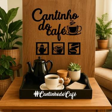 Imagem de Kit Bandeja Cantinho do Café + Plaquinha Cantinho do Café Vazado Mdf Preto Decorativa