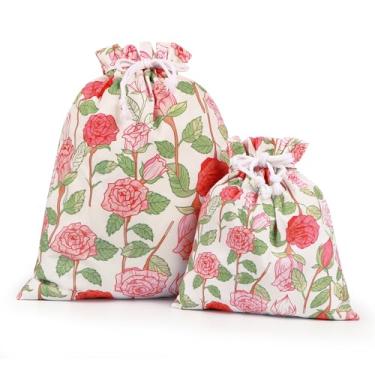 Imagem de silenwest Sacos de presente com cordão, grande 50,8 cm, pequeno, 30,5 cm, sacos de armazenamento de lona premium | Tecido reutilizável | Perfeito para chás de bebê, festas de aniversário, rosa