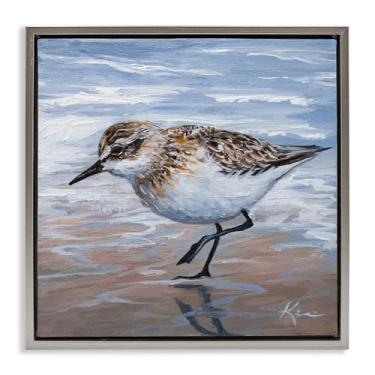 Imagem de Stupell Industries Pintura Sand Piper Shore em tela flutuante emoldurada cinza design de arte de parede por Lindsay Kivi Fine Art, 18 x 18