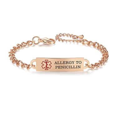 Imagem de AOAMID Pulseiras femininas de alerta médico ajustáveis personalizadas com gravação gratuita para identificação médica de 16,5 a 20 cm, 8.5 in, Metal, Sem pedras preciosas