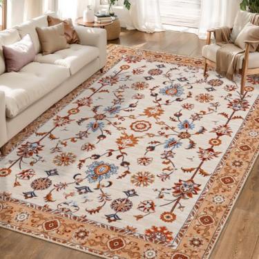 Imagem de Tangsoo Tapete floral 12 x 18 cm, lavável à máquina, azul marinho, antiderrapante, vintage, estampa boho envelhecida, tapete baixo para sala de estar, quarto, sala de jantar, adequado para animais de