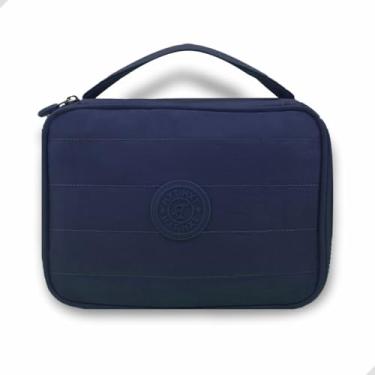 Imagem de Estojo Escolar Box Grande com 2 Compartimentos 3 Abas para Canetas e lápis Em Poliéster 15x23cm Várias cores (Azul)