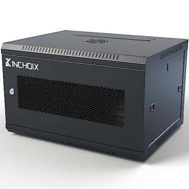 Imagem de Kinchoix Gabinete de servidor 6U para montagem na parede, gabinete em rack de rede para equipamentos eletrônicos de rede de dados de computador, painéis laterais removíveis de 36,8 cm de profundidade