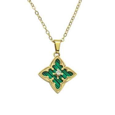 Imagem de ONERVA Colar de trevo banhado a ouro 18 K com pingente de zircônia cúbica delicada, para mulheres, presente de dia dos namorados, aniversário, casamento, ocasião, uso diário, One Size, Aço inoxidável