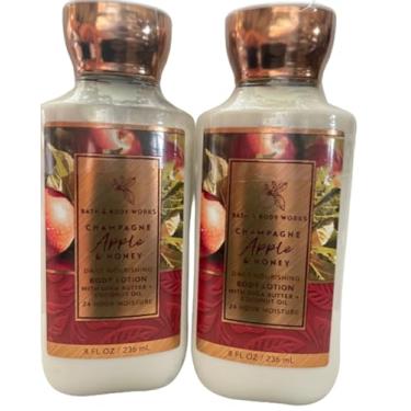 Imagem de Bath and Body Works Conjunto de Loção Corporal Super Suave Champanhe Maçã e Mel Presente para Mulheres 227 g - Pacote com 2 (Champanhe Maçã e Mel)
