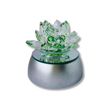 Imagem de Enfeite Escultura Vidro Flor Lotus 13Cm Base Espelhada Led - Lojas Nov