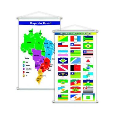 Imagem de Mapa E Bandeiras Dos Estados Do Brasil Kit 2 Banners 80X50Cm - Plimsho