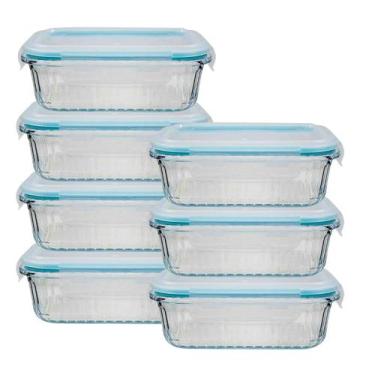 Imagem de Kit 7 Potes Hermético 370ML Vidro Marmita/Lancheira Frutas Fit - Belo 