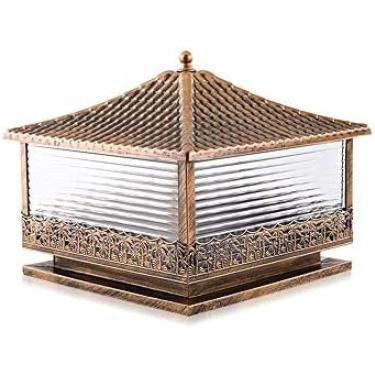 Imagem de Retro Super Bright Square Striped Glass Ip55 Lâmpada De Coluna à Prova D'água Lanterna De Metal De Alumínio Fundido E27 Luzes De Pilar De Parque De Porta à Prova De Chuva P, Bronze-l