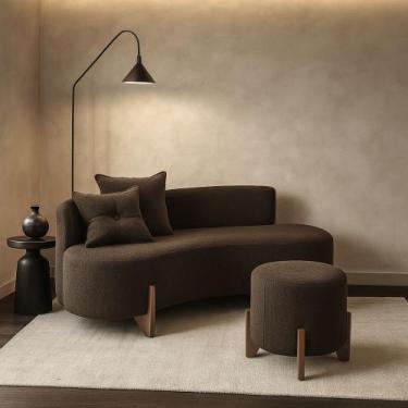 Imagem de Conjunto Sofá Curvo Orgânico + 01 Puff Luna Boucle Marrom - Montanaris