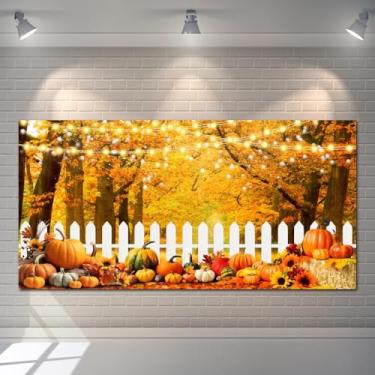 Imagem de Faixa de decoração de outono de Ação de Graças, 6 x 3 m, outono, floresta, abóbora, colheita, festa de Ação de Graças, cenário de fazenda, palheiro, girassol, fotografia, adereços para retrato de