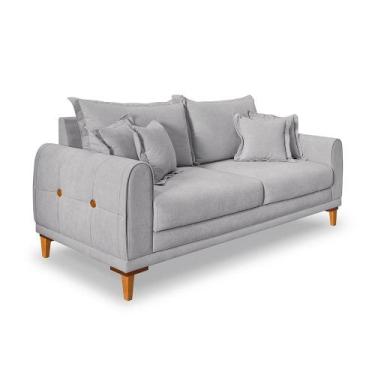 Imagem de Sofá 2 Lugares 1,60m Estofado em Bouclé Cinza com Pés de Madeira - Log