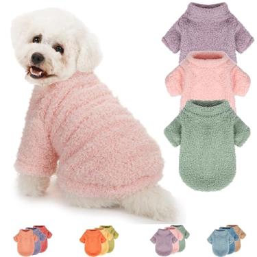Imagem de Suéter para cães, pacote com 3 suéteres para cães pequenos, meninas, roupas para cães médios, machos ou meninos, casaco ultramacio e quente para o inverno e Natal (GG, rosa claro + verde lago + roxo