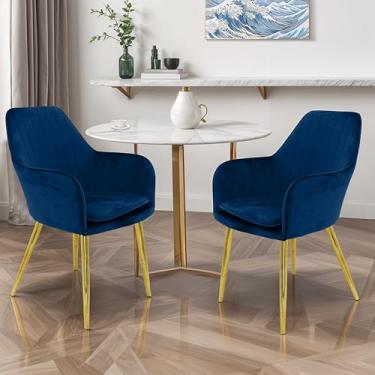 Imagem de Cadeira Poltrona Lines Base Dourada Recepção Sala Decorativa Suede Azul - Lianto Decor