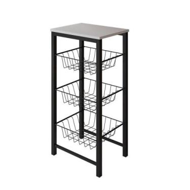 Imagem de Fruteira De Chão Cozinha Montada Aço Preto Tampo Branco Roma Cor: Pret