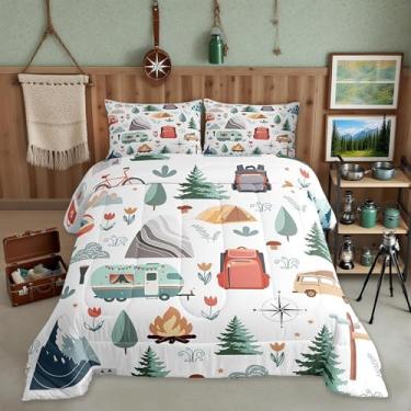 Imagem de Homewish Conjunto de edredom solteiro, desenho animado de pinheiro, 2 peças, para decoração de quarto de crianças, meninas, meninos e adolescentes, conjunto de colcha com estampa de barraca de