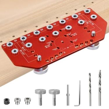 Imagem de Gabarito de pino de prateleira 2 em 1 e gabarito de dobradiça, gabarito de perfuração de pino de prateleira ajustável de alumínio para furos retos de 5 mm e 1/10.2 cm gabarito de prateleira para