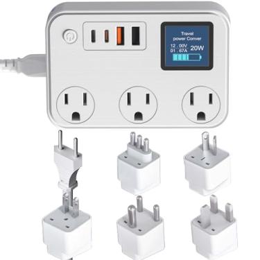 Imagem de Plugue conversor de 350 W com 2 USB e 2 USB-C (20W PD). Conversor de viagem internacional de carregamento rápido para 220V a 110V para 100V-240V e incluindo plugues EUA/UE/Reino Unido/Índia/África do