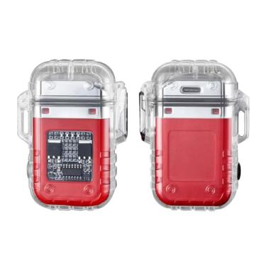 Imagem de COMANYI Isqueiro Elétrico Impermeável Transparente Plasma Arco Isqueiro com Indicação de Bateria LED Tipo C Recarregável Isqueiro Externo À Prova de Vento para Camping, Vela (Vermelho)